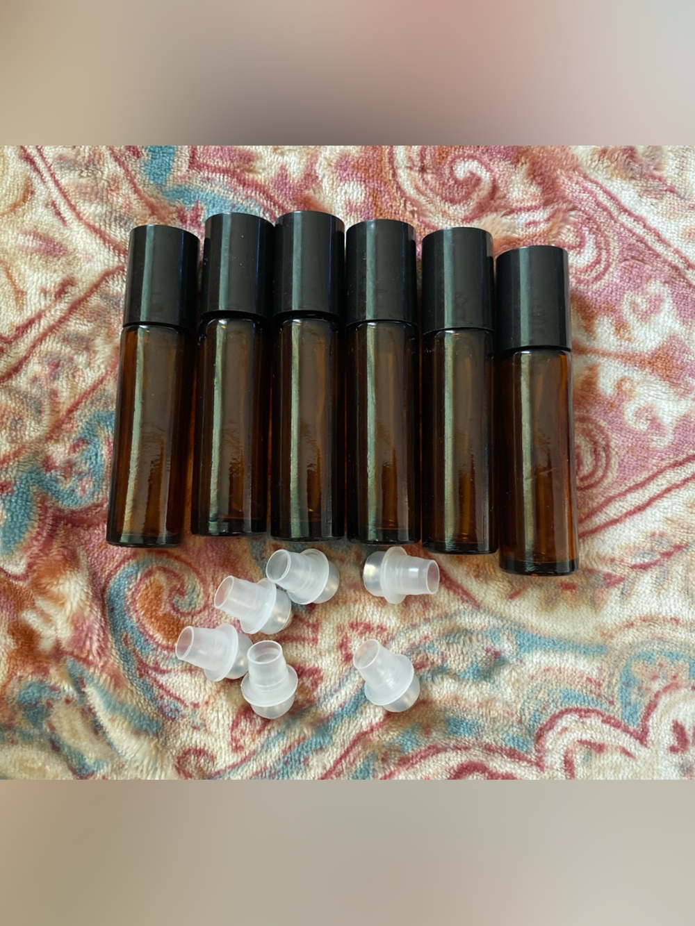 Amber Glass Roller Bottles with Black Caps - Set of 6